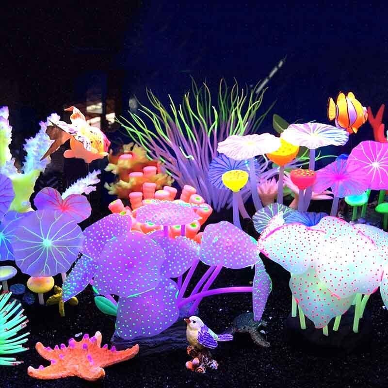 Aquarium Planted Substrate - シリコン製光る景観人工魚タンク水槽蛍光サンゴひまわり海葵植物水中水槽装飾