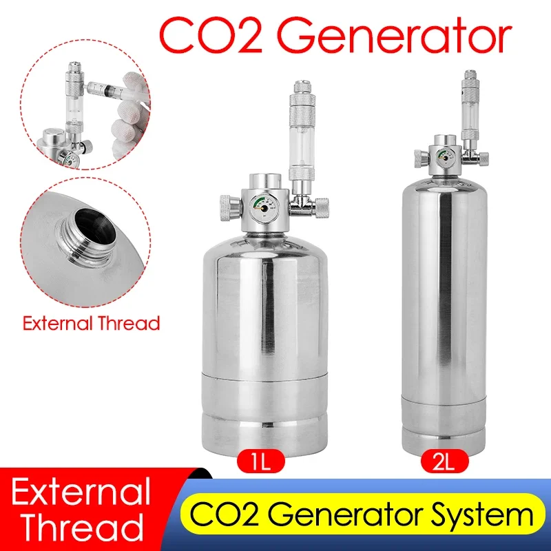 Planted Aquarium Kit - Co2ジェネレーターシステムキット、カーボンディナーヘリックシステム、外部スレッド、スチールシリンダー、1l、2l、フィッシュタンク、集中プラント