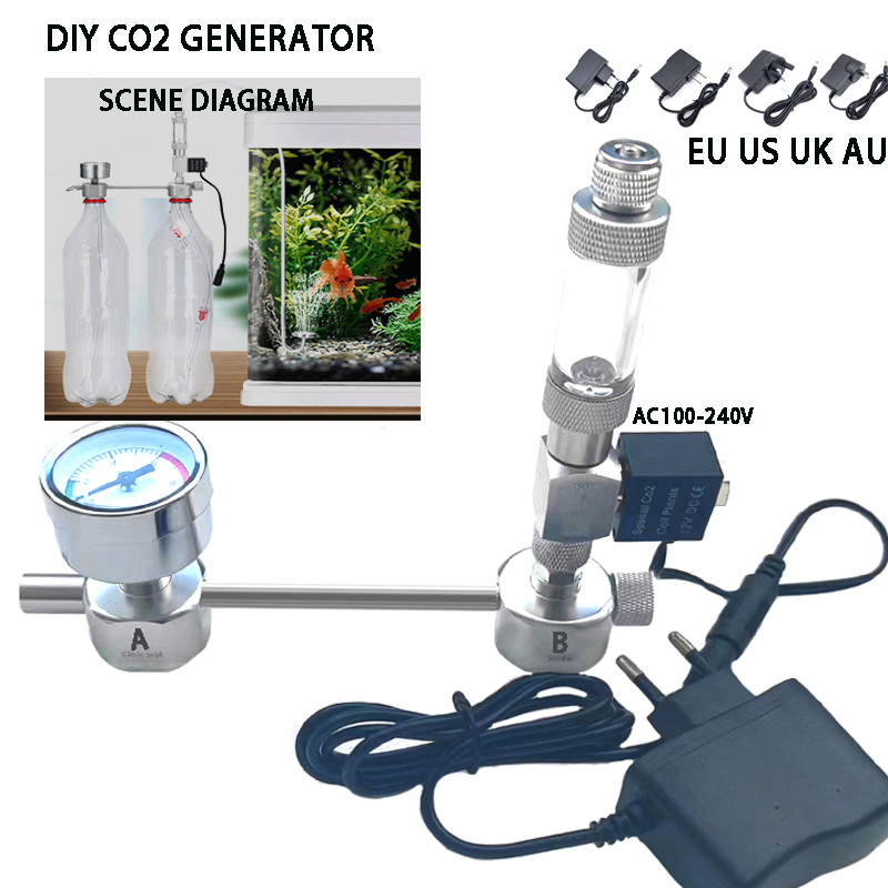 Planted Aquarium Kit - 水槽DIY CO2発生器システムキット CO2発生器、ソレノイドバルブ付きバブルカウンターディフューザー、水生植物の成長用