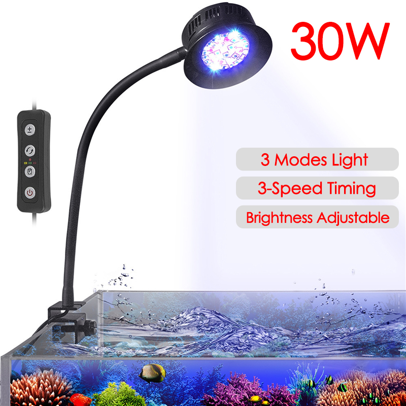Aquarium Plant Grow Light - 30 ワット水族館の水槽海水海水マリンサンゴ礁 LED と植物ライト 3 スピードタイミング明るさ調整可能なタンクランプ